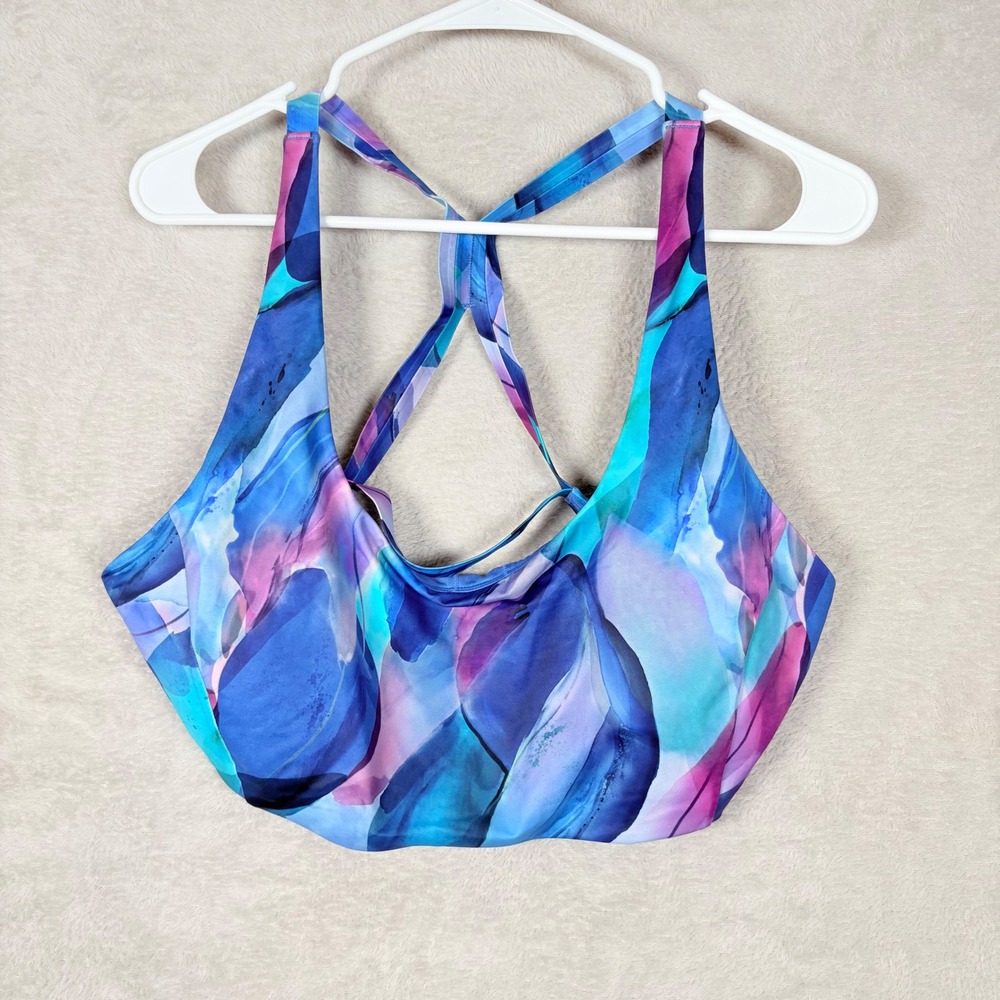 Athleta Malibu Swim Top Womens XL D/DD Blue Watercolor Strappy Racerback Bikini